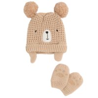 GX572: Baby Teddy Bear Knitted Hat & Mittens Set (3-18 Months)